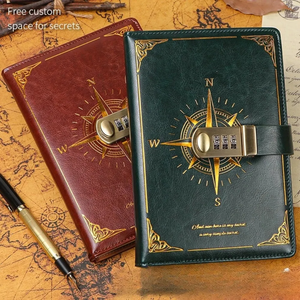 Libro de contraseñas retro A5 de 200 páginas al por mayor con candado y bolígrafo, diario, Bloc de notas creativo grueso, carpeta de cuaderno de papelería - Product Image 1