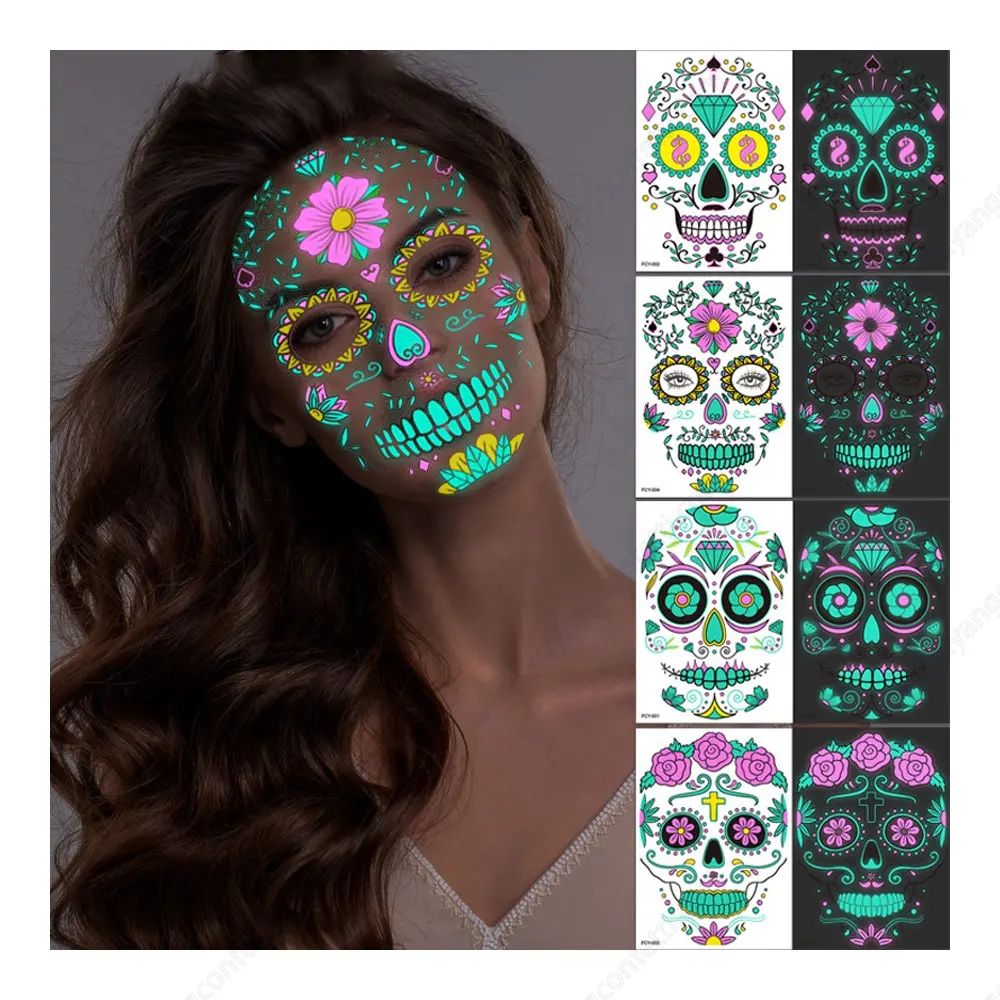 Новые товары, светящаяся татуировка на Хеллоуин, скелет для лица, украшения для Хэллоуина, вечеринки, карнавала