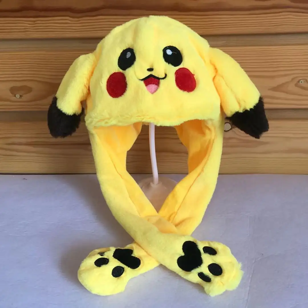 TikTok Same Style LED Pikachu Bunny hat com bombeamento de ar e Moving Ears Plush Cute Animal Cap Engraçado Coelho Chapéus para adultos