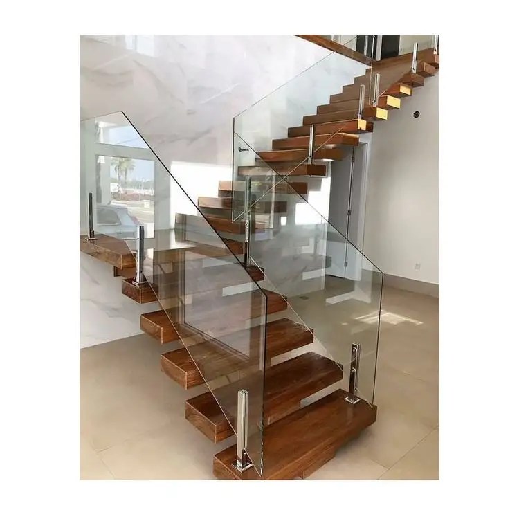 Escaleras de interior con diseño flotante y barandilla de cristal, luz para el hogar