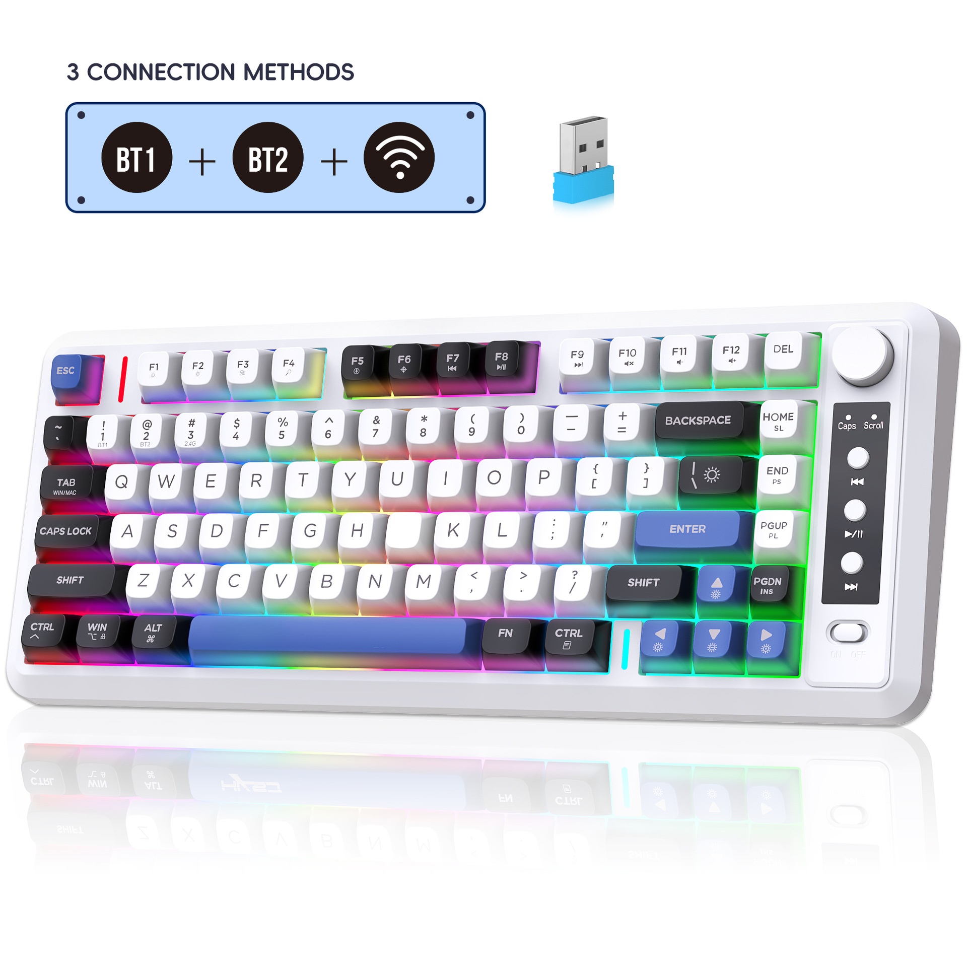L400 Tri-Mode Keyboard - Black White Blue