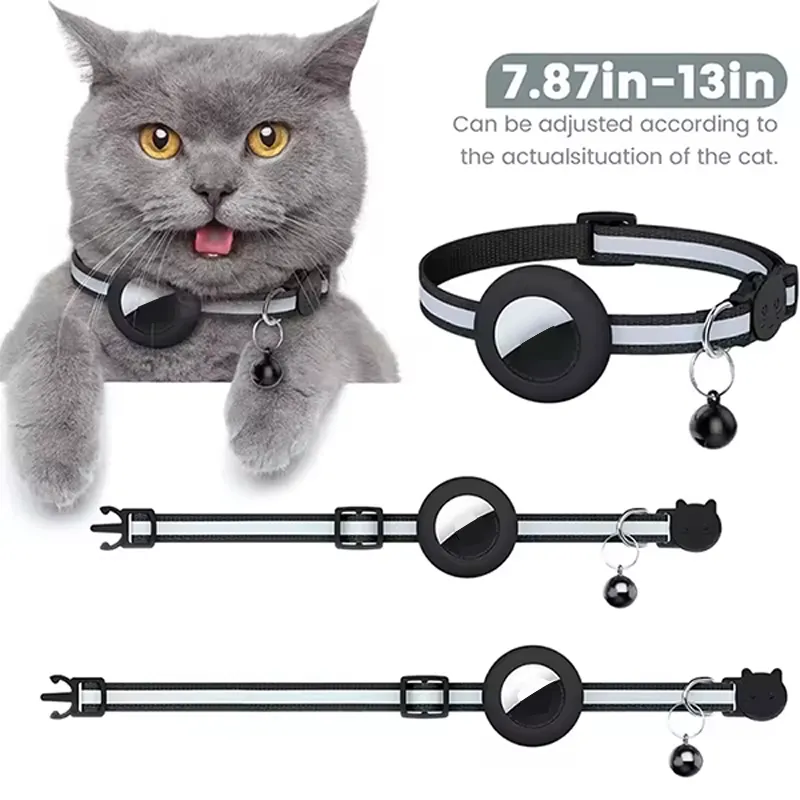 Hot For Apple Tracker Cat Collar With Tracker Holder Reflective Kitten Bell Collar Adjustable For AirTag Cat Collars