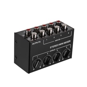 Mini mezclador de audio estéreo de fábrica con entradas RCA de 4 canales Controles de volumen separados Carcasa de metal completo - Product Image 3