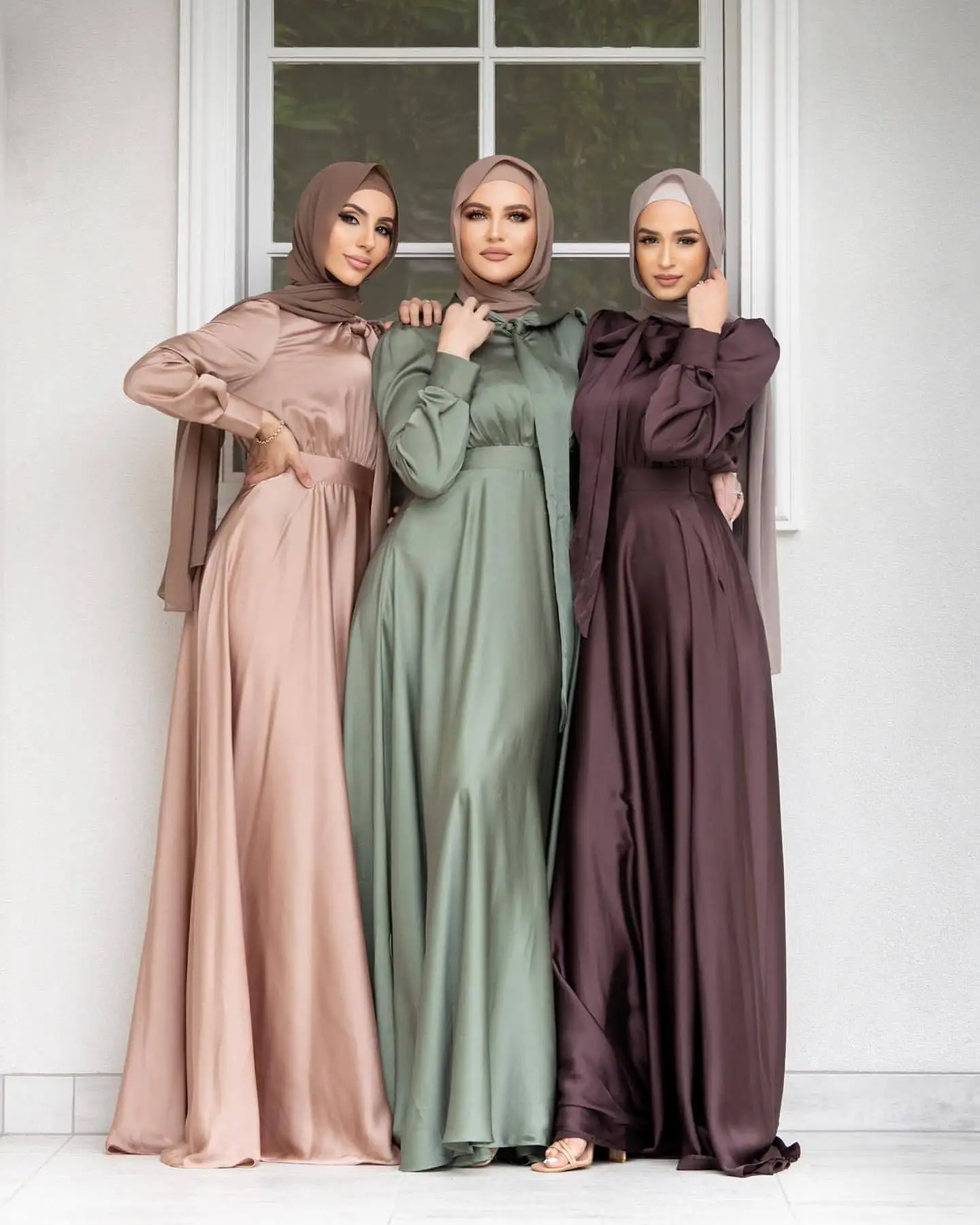 İslam mütevazı saten maxi elbise zarif elbiseler kadınlar akşam son tasarım müslüman elbise