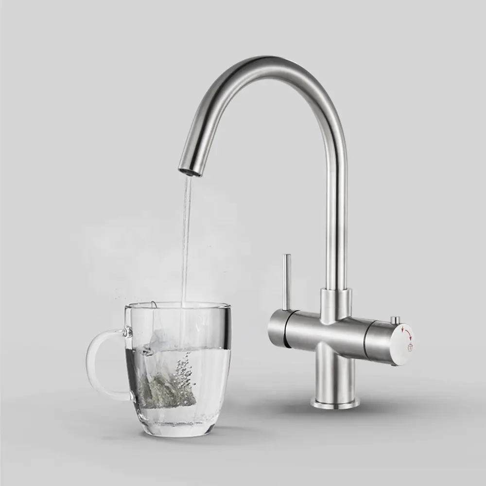 Instant Boiling Water Tap Kitchen Faucet on Demand Steaming Filter Water Mixer Tap 3 in 1 Stainless Steel Modern Contemporary 3L