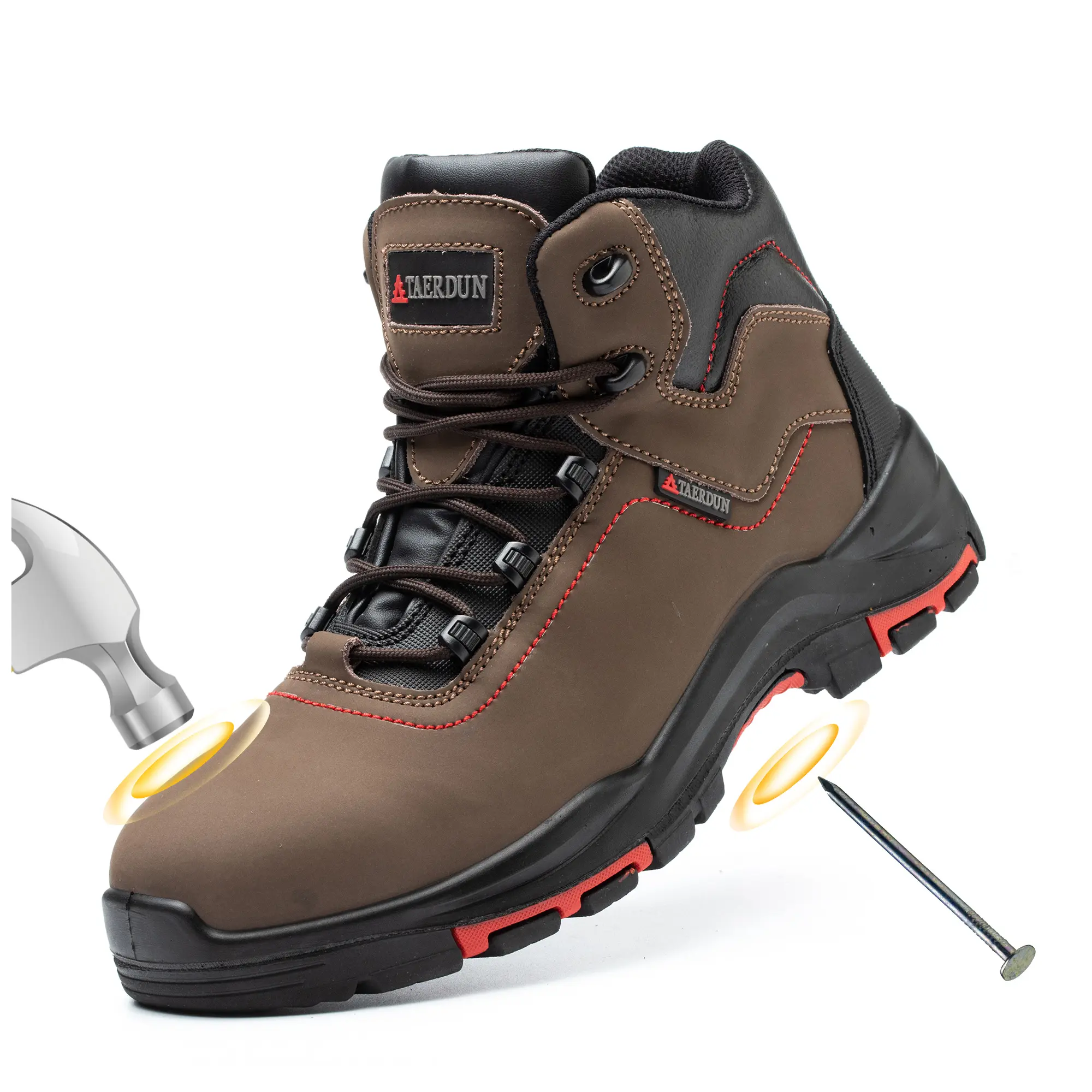 Zapatos de seguridad antideslizantes con punta de acero para trabajadores, calzado de trabajo de cuero con punta de acero para hombre