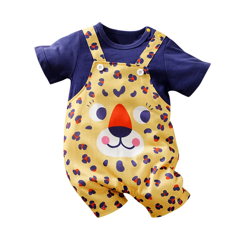 Cute Animal Print Short Sleeve Overalls Looking Summer Cotton Newborn Infant Baby Boys Rompers Baby Tracksuit