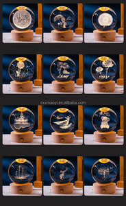Sonnensystem Mond nebel 3d Art K9 Kristall kugel Nacht lampe Leuchtender Kristall 3d Ball Nacht lampe mit hölzerner <span class=keywords><strong>LED</strong></span> Nachtlicht basis