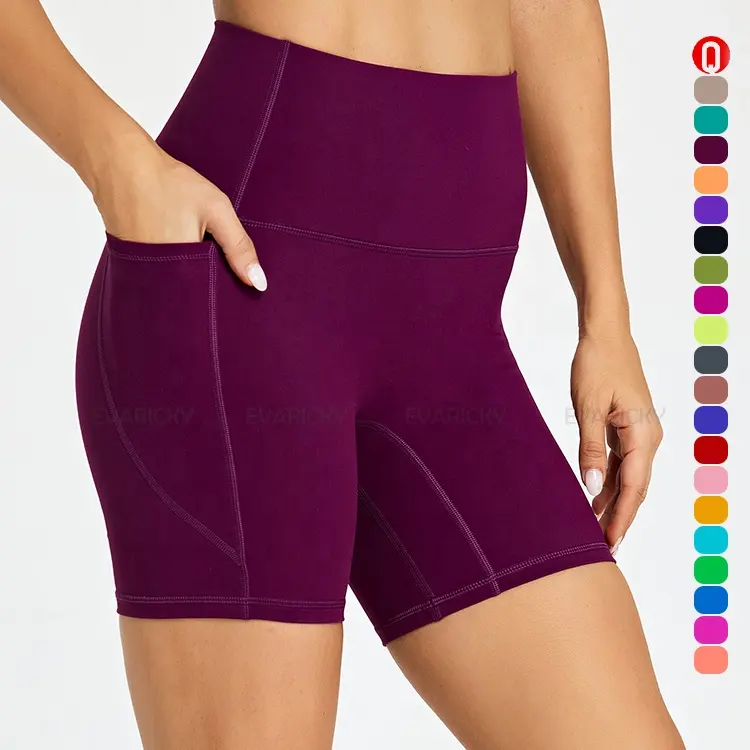 Shorts de corrida casual feminino, bermuda para academia e yoga com costura frontal, sexy em atacado, casual