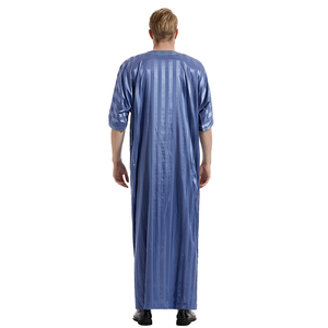 Alta qualità arabo marocco Thobe uomo musulmano Thawb caftano a righe manica corta ricamato uomo Daffah Thobe - Product Image 6