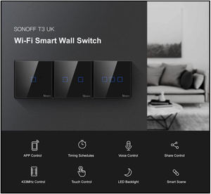 Sonoff T3 akıllı anahtar 1Gang İngiltere WiFi ve RF 86 tipi akıllı duvar dokunmatik ışıklı anahtar akıllı ev otomasyon modülü uzaktan kumanda - Product Image 2