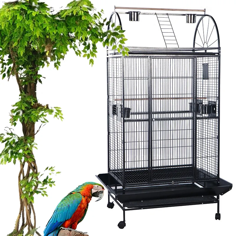 YOELLEN atacado 170CM luxo tamanho extra grande ferro de metal preto 4 rodas papagaio canário arara budgie pet bird cage for sale