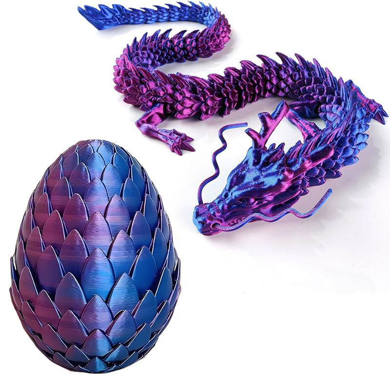 Oeuf de dragon rouge bleu 12,5 cm + dragon chinois 30 cm