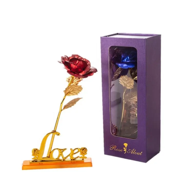 Venta al por mayor regalo de Día de San Valentín flores rosa oro 24k de la hoja de oro de hoja de oro k 21 conjunto