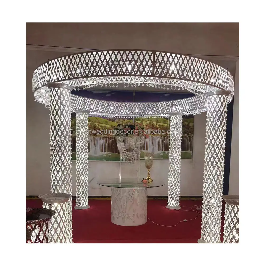 Bodas indias Metal blanco con estructura ligera Sirve Mandap redondo Idear Chuppah Pilares Ceremonias