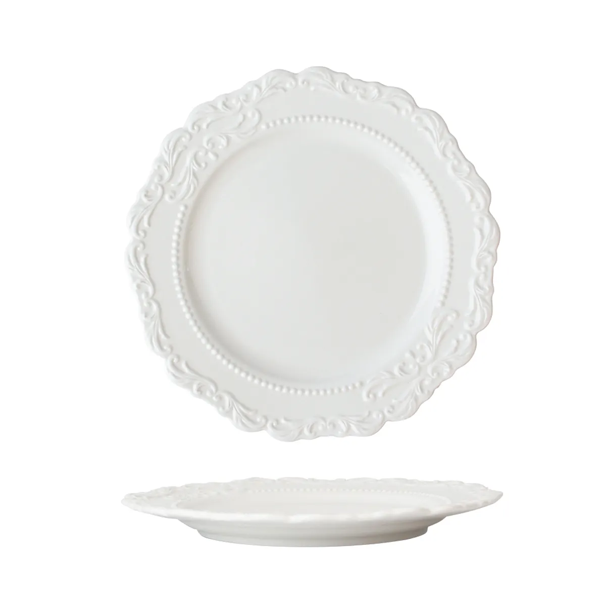Set di piatti in ceramica bianca pura piatto da pranzo in rilievo Dot piatti in porcellana per Hotel di nozze