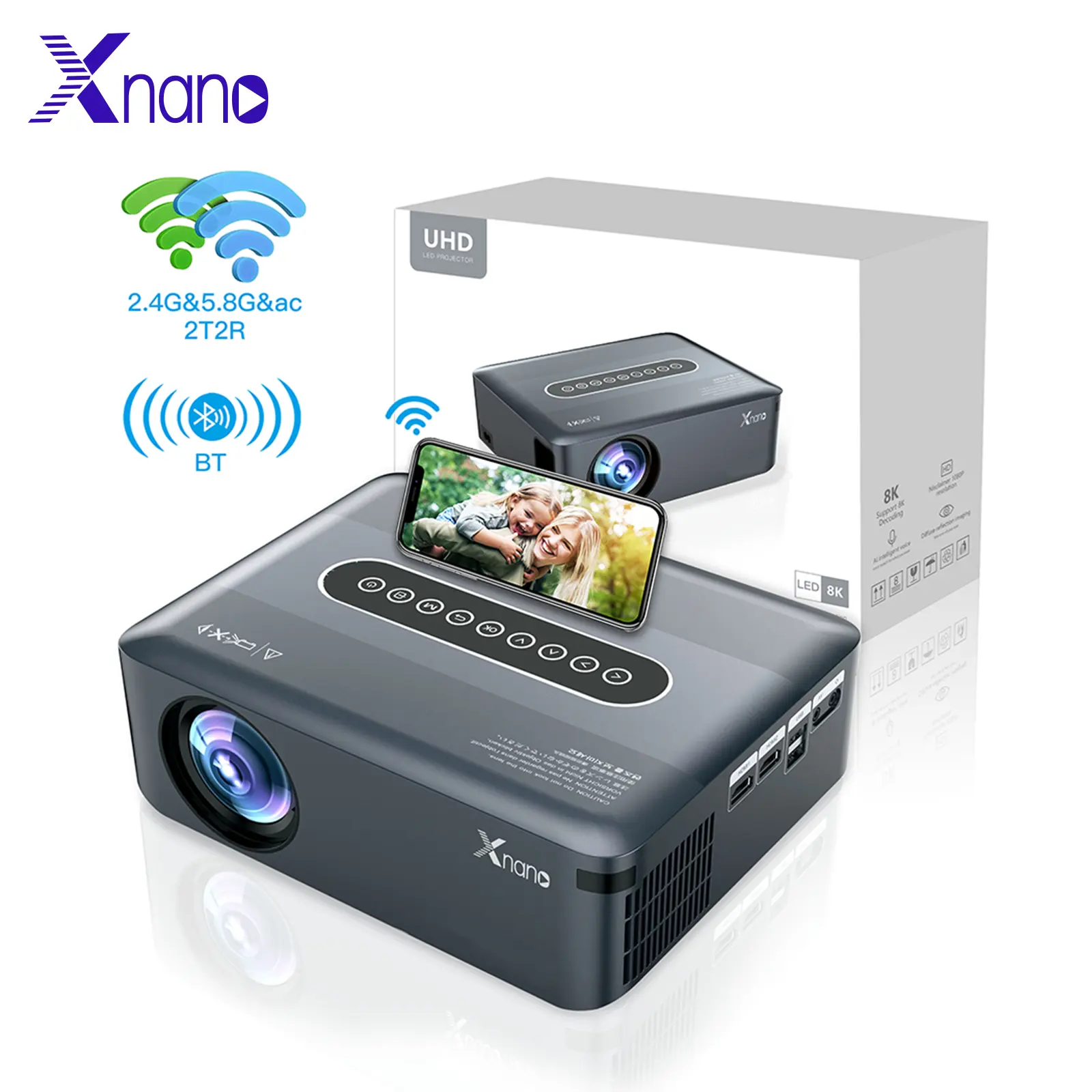 جهاز عرض أفلام محمول XNANO بسعر المصنع جهاز عرض X1S يعمل بالبلوتوث 1080P UHD متوافق مع الهواتف الذكية/HDMI/USB/AV