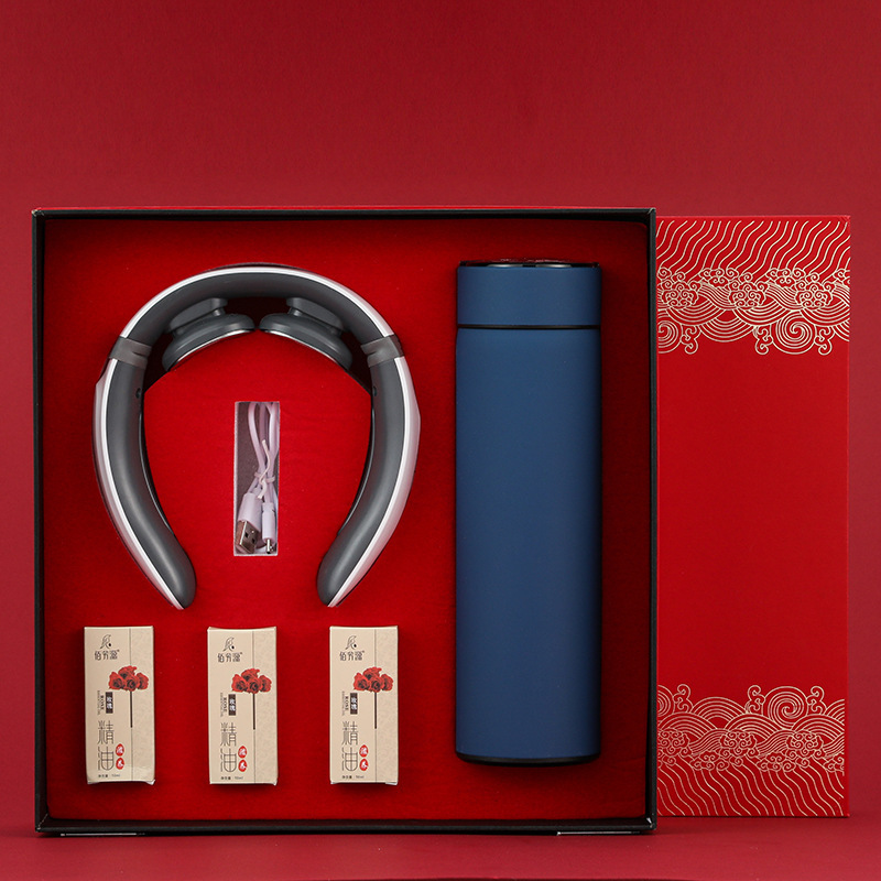 Masseur cervical avec tasse chauffante bleue - Boîte cadeau rouge
