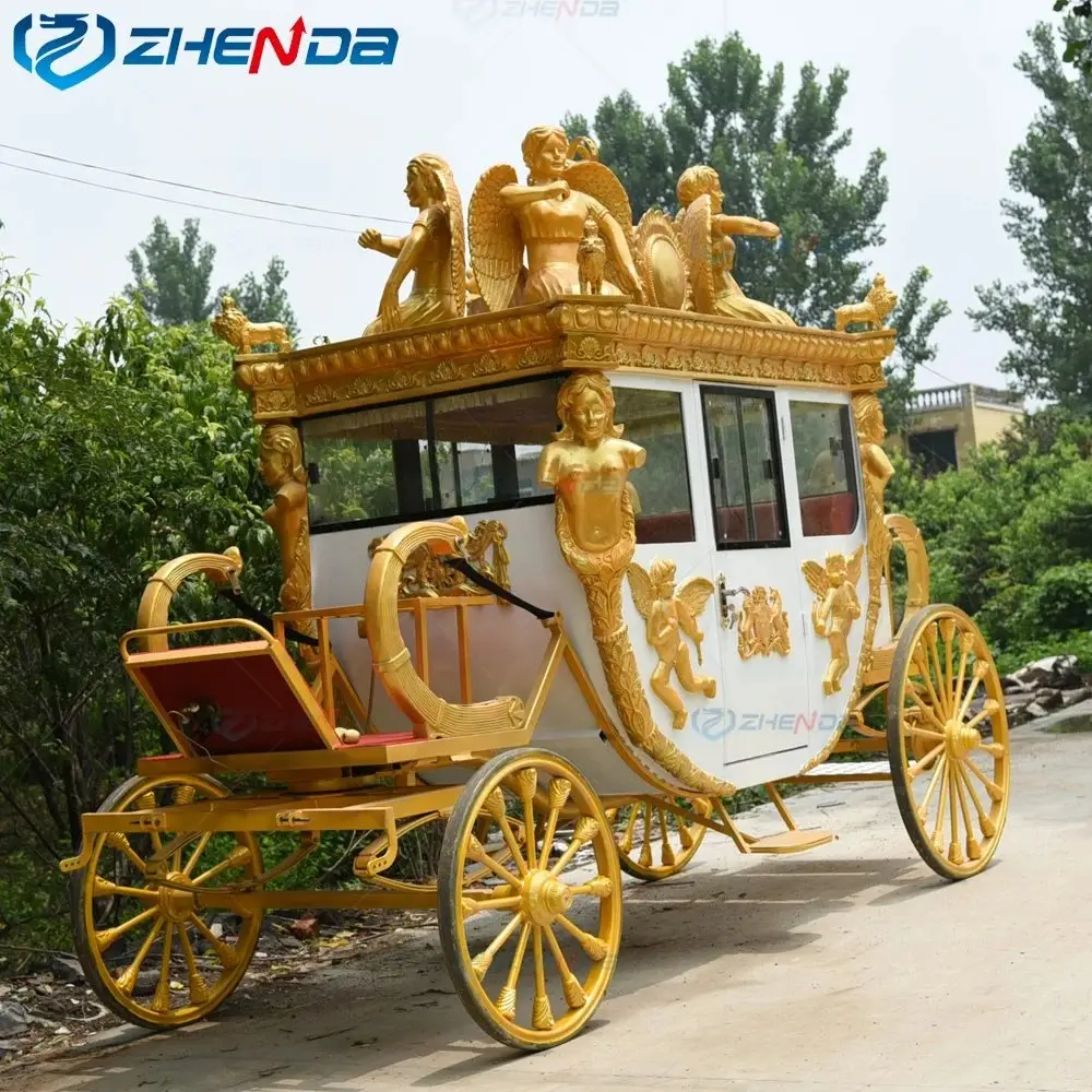 Carrozza reale classica europea/carrozza bianca reale produttore di carrozze per cavalli di lusso per matrimoni a quattro ruote in vendita