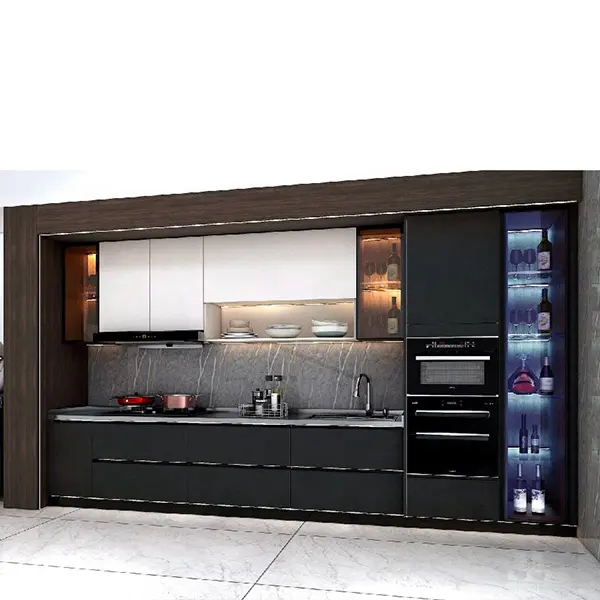 Custom Make design moderno nero di lusso di alta qualità mobili da cucina in acciaio inossidabile in stile americano mobili da cucina integrali