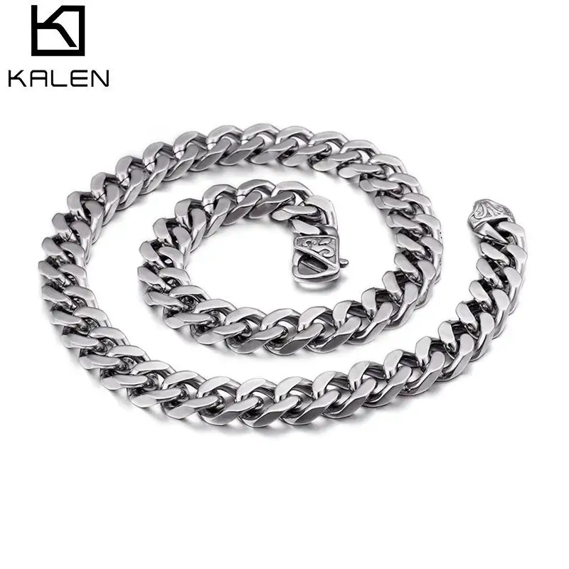 Kalen corrente de prata masculina, 600*13mm, colares longos masculinos de aço inoxidável