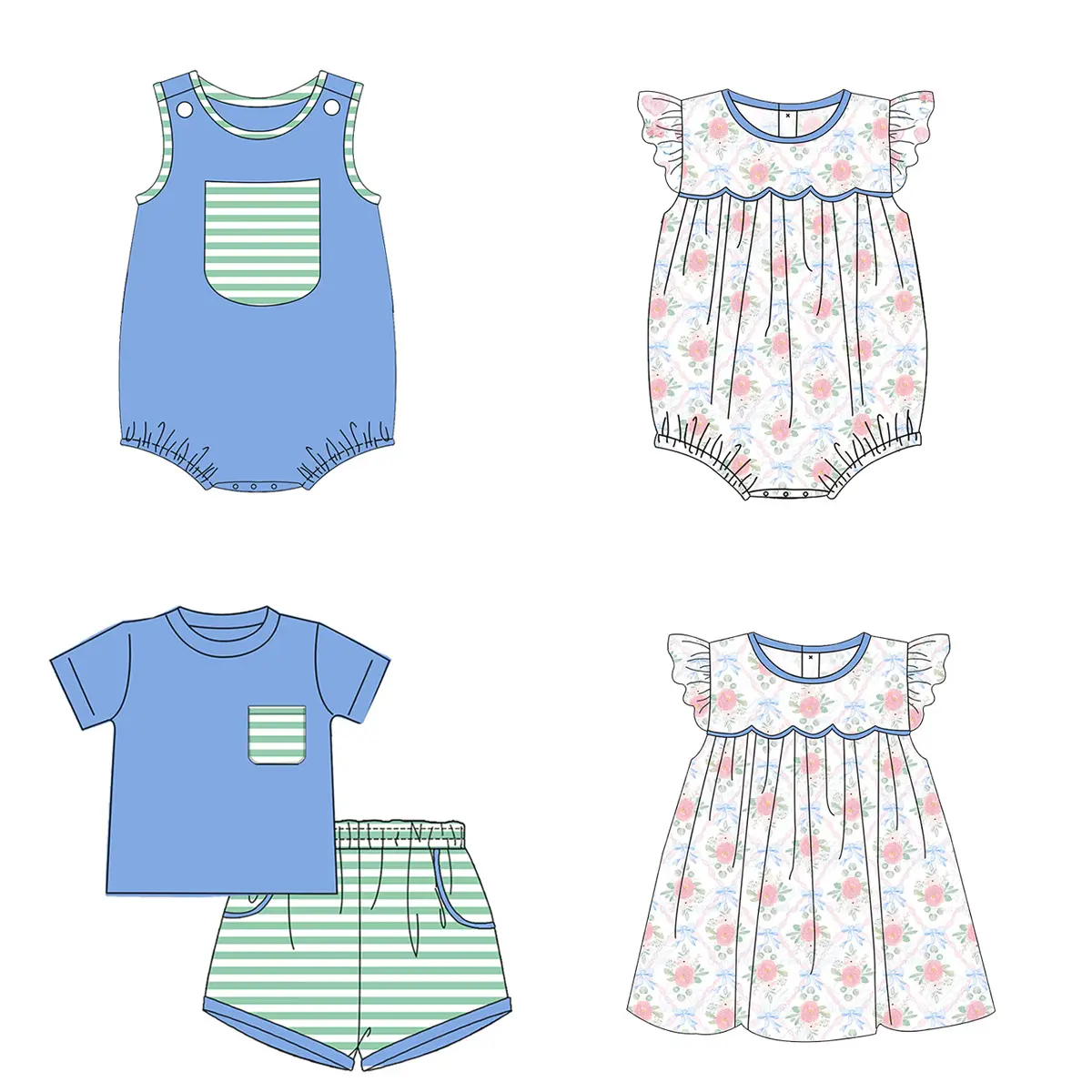 नए आगमन ग्रीष्मकालीन स्लीवलेस रूफ़ल बच्चे बांस प्रिंट नवजात शिशु लड़की के कपड़े