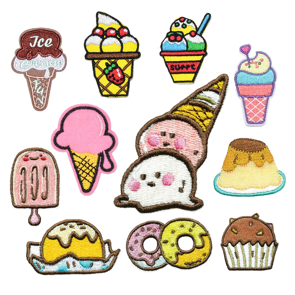 Kawaii nuevo tema de postre cono de helado donut hierro en parche bordado de fieltro para ropa de bebé