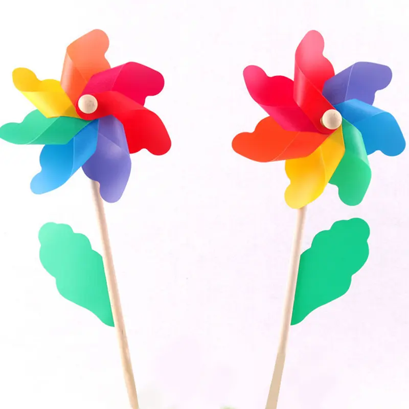 MB1 Hot Selling Colorido Plastic Windmill Garden Party Casamento Decoração Outdoor Kids Wooden Windmill Toy