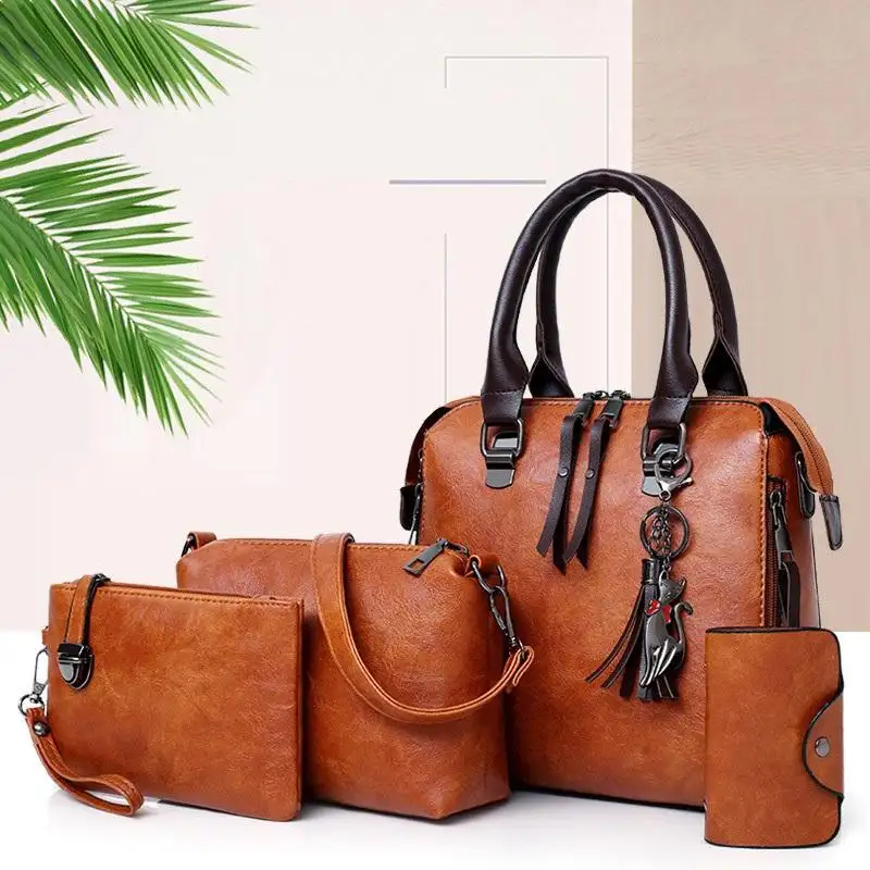 Miglior prezzo Fashion Retro Messenger Mother Bag Set da 4 pezzi borse in vera pelle