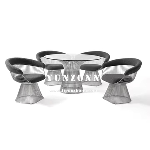 Sang trọng giữa thế kỷ hiện đại giọng Vòng <span class=keywords><strong>platner</strong></span> Bàn cà phê Tempered Glass Top với dây kim loại cơ sở - Product Image 6