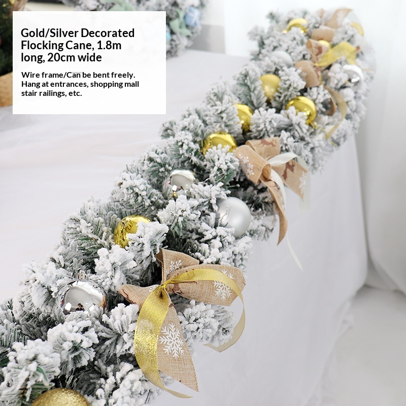 Rotin floqué de 1,8 mètre + décoration or et argent