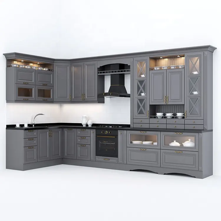 RTA katı ahşap yükseltilmiş Panel mutfak dolabı amerikan standart mutfak dolapları