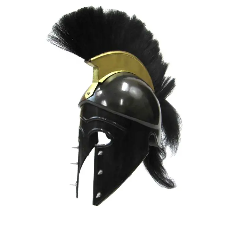 Solid Iron Greek Corinthian Armor Helmet With Black Plume Black Antique Plated Medieval Helmet and Knight Helmet for Decoration