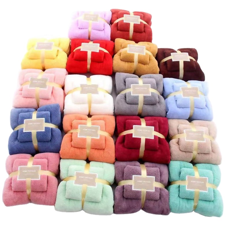Toptan son derece emici ucuz mikrofiber mercan polar banyo havlusu hediye havlu 2 in 1 banyo havlusu takımı Spa, duş, hediye - Product Image 1