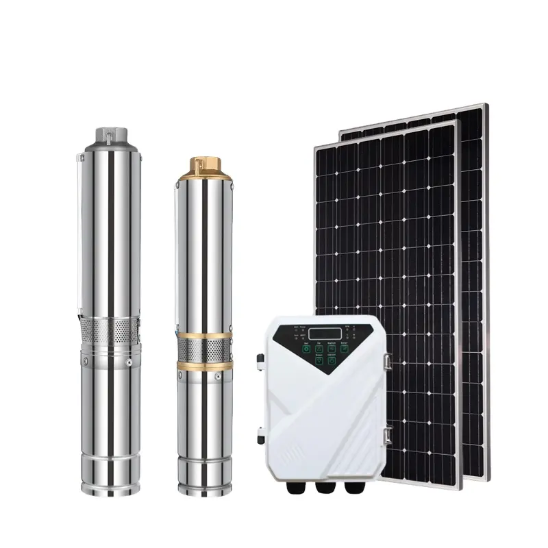 Bomba de agua de pozo solar, controlador de bomba de agua de refuerzo solar automático de 3 y 4 pulgadas, sistema de bomba de agua solar DC para riego