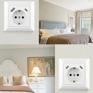 工厂批发价定制欧盟德国标准Schuko 250V 16A壁式插座USB A USB C型5V 3.4A快速充电
