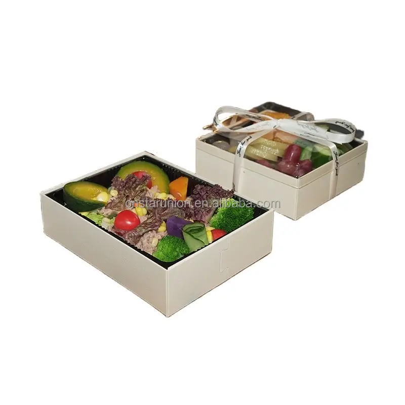 공장 맞춤형 일회용 피크닉 나무 상자 과일 케이크 스시 베이커리 샐러드 견과류 상자 식품 투명 뚜껑 포장 케이스
