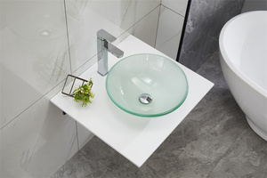 现代设计洗手盆透明钢化玻璃容器水槽，带浴室排水器 - Product Image 2