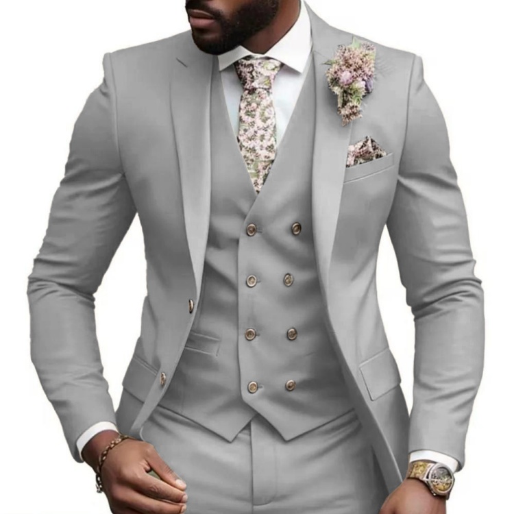 Gris clair (veste + gilet + pantalon)