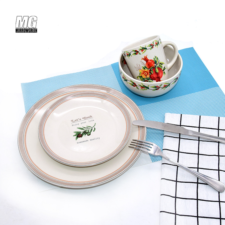 Stoneware Porcelain Wedding Engraving good quality concise design restaurant hotel plates sets dinnerware ceramic dinner