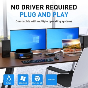 适用于3 PCs 4K @ 60Hz 2K @ 144Hz EDID模拟器的USB 3.0 HDMI兼容双显示器KVM开关4 USB 3.0端口有线远程电缆 - Product Image 5
