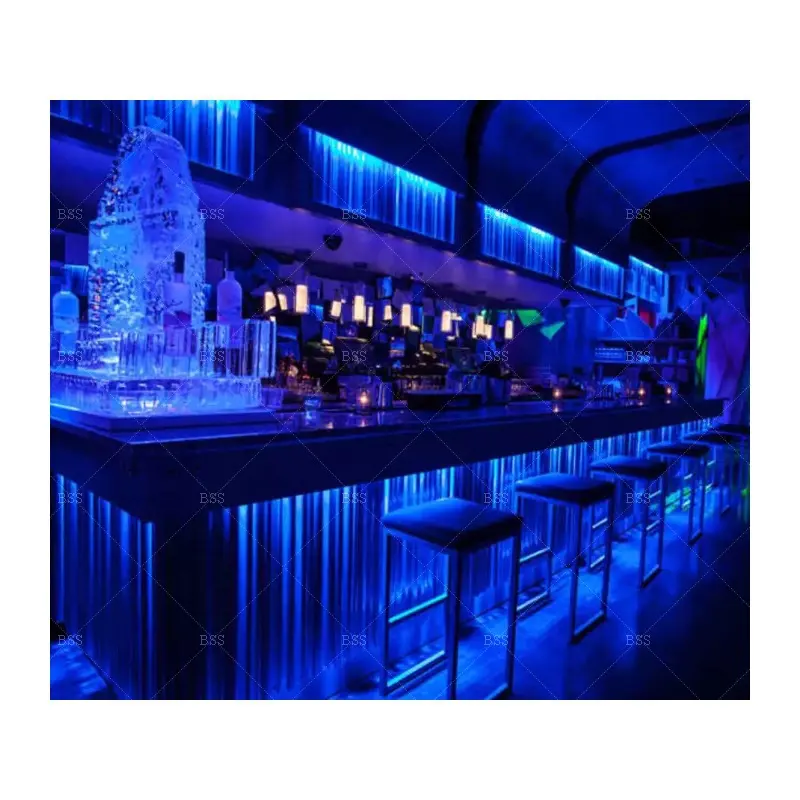 Gece kulübü Bar sayacı ile Led yaratıcı özelleştirilmiş L tarzı yapay mermer ışık mavi aydınlatma Bar sayacı gece kulübü için
