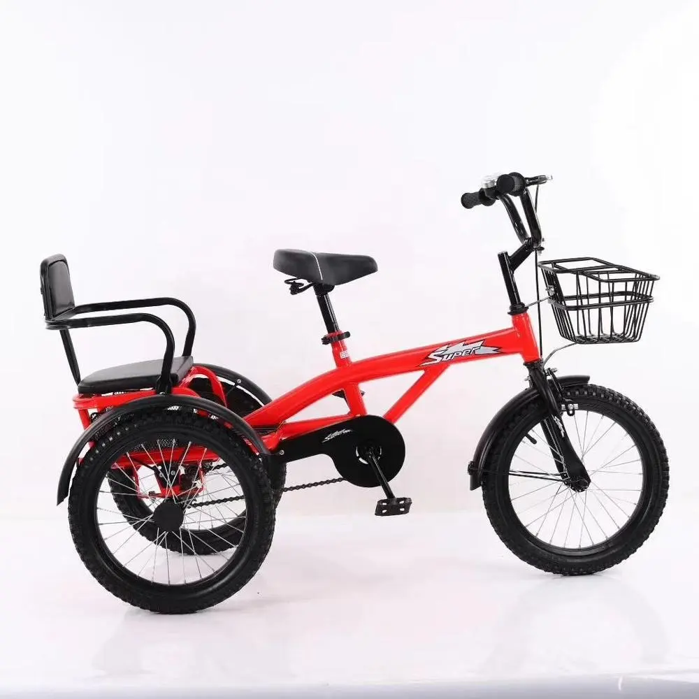 Triciclo de doble asiento para niños, triciclo de doble asiento para niños, venta al por mayor
