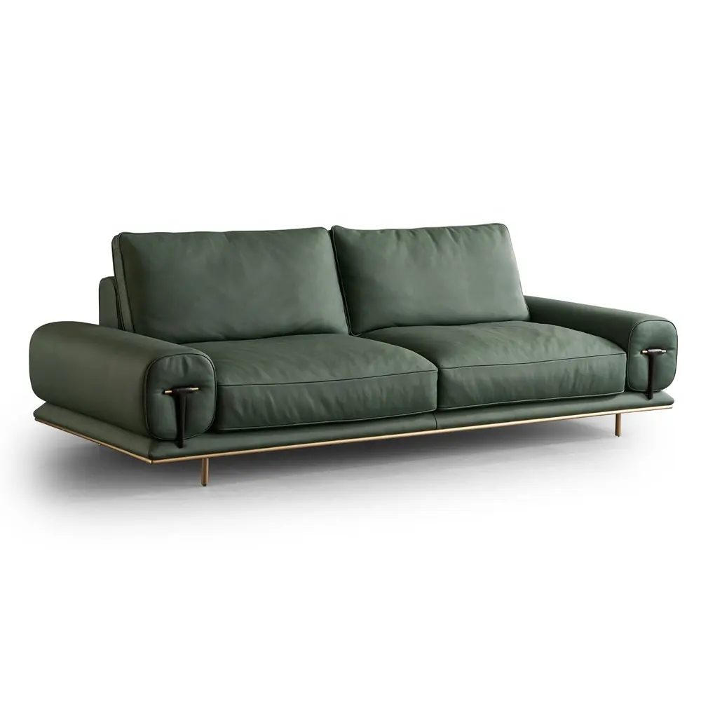 Struttura in acciaio inossidabile dorato divano in vera pelle verde mobili moderni divano di lusso design italiano divano soggiorno 3 posti