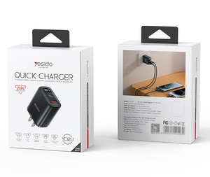 Yesido USB-A & USB-CデュアルポートPD 20W急速充電米国デジタルディスプレイ充電器YC12U - Product Image 6