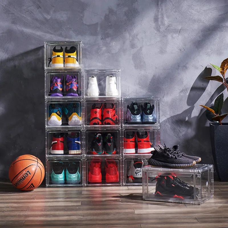 Personalizado Atacado Claro Presente Boxe Drop Front Empilhável Magnetic Storage Display Acrílico para Sneaker