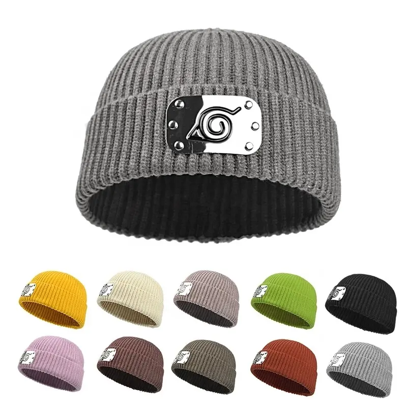 Anime berretti Casual per uomo donna cappello invernale lavorato a maglia tinta unita cappello Skullies Hip-hop Unisex