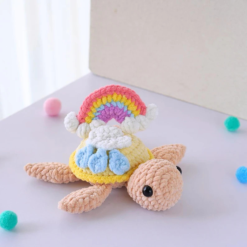 Beige (Petite tortue arc-en-ciel crochetée, fini)