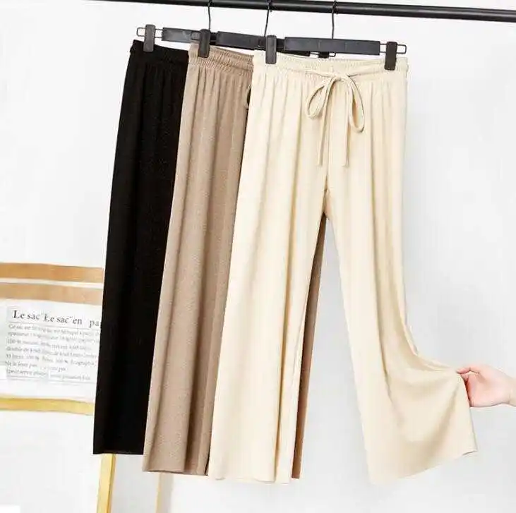 De seda de hielo pantalones de pierna ancha de las mujeres de verano nueva Alta cintura suelta gran tamaño 9-punto Pantalones casuales pantalones de las mujeres