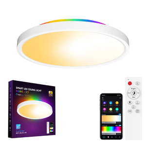 モダンな超薄型RGB LED天井ライト調整可能ラウンドフラッシュマウント付きBluetooth制御家庭用トライプルーフ - Product Image 1